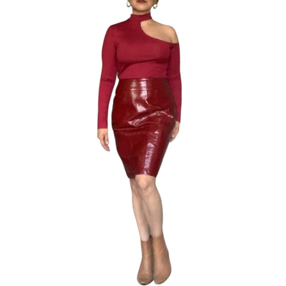 Francesca Mammoliti Shiny Reflective Patent Pu Leather  Skirt - Size 6